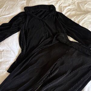 SHEIN Black Pleated Long Sleeve Top & Pants Set